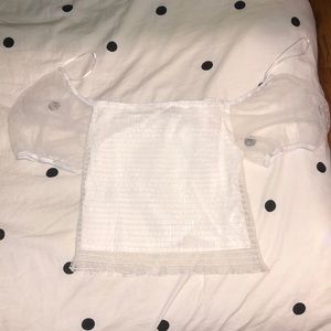 Sheer white puffer sleeve crop top